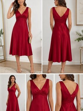 Donna Morgan Red Satin Twist Front Cocktail Dress Sleeveless A-Line Size 4P EUC